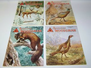 4 Vintage American Woodsman 1950s Hunting Magazines Fishing,  Trap,  Deer Hunts Etc