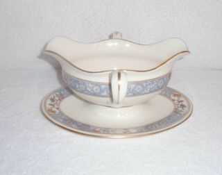 Vintage Lenox Ming Birds Open Gravy 2 Handles With Attached Under Plate Stamped
