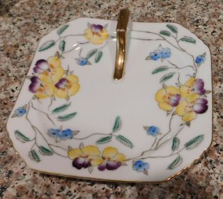 Vintage Rosetti Occupied Japan China Lemon Dish Finger Handle Hand Painted Pansy