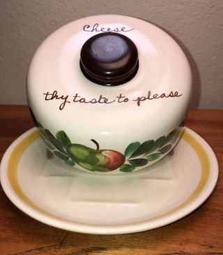 Bauer California Pottery Vintage Hand - Painted Cheese Dish Dome Cover Fruit Apple
