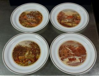 4 Piece Vintage Corelle Currier & Ives Four Seasons 10 - 1/4 " Dinner Plate Set