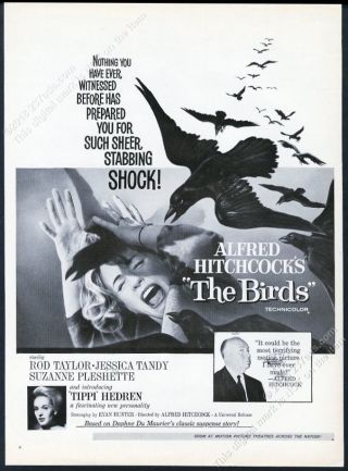 1963 The Birds Movie Release Alfred Hitchcock Tippi Hedren Photo Vintage Ad