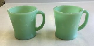 2 Vintage Jade - Ite Fire King " D " Handle Coffee Mugs