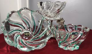 Trio Mikasa Crystal Peppermint Swirl Bowl Candy Dish Green Clear 1997 Vintage