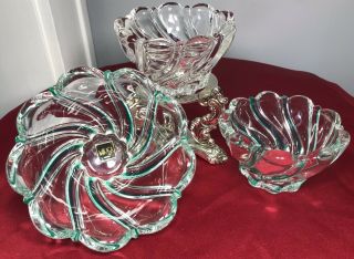 Trio Mikasa Crystal Peppermint SWIRL Bowl Candy Dish Green Clear 1997 Vintage 2