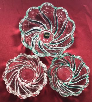 Trio Mikasa Crystal Peppermint SWIRL Bowl Candy Dish Green Clear 1997 Vintage 5