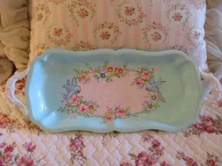 Shabby Chic Hand Painted Roses - Vintage Ornate Four Footed Tray With Handles