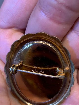 Thomas L Mott Vintage Gold Tone Brooch Pendant Crinoline Handpainted Lady 3