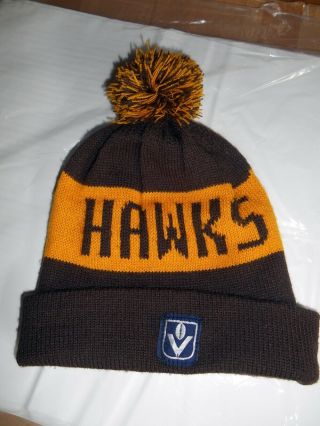 Vintage 70s 80s Vfl Knitted Hawthorn Hawks Football Beanie Vfl Patch