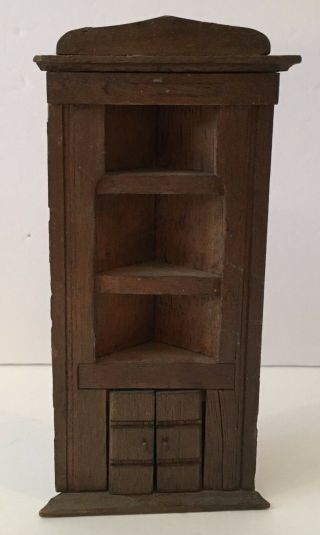 Vintage Dollhouse Miniature Wood Corner Cabinet Hutch Furniture
