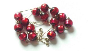 Czech Vintage Art Deco Raspberry Coloured Foil Glass Bead Necklace