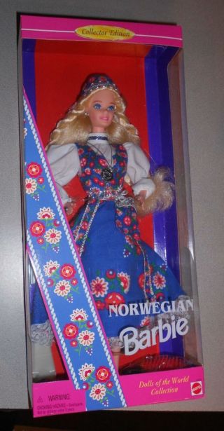 Dolls Of The World Norwegian Barbie 1995 Mattel 14450 Nrfb