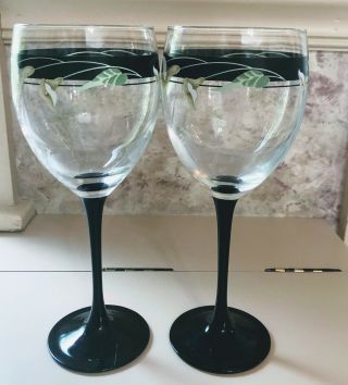 2 Sango Quadrille Black Lilies Vintage 8oz Goblets Drinking Water Wine Glasses