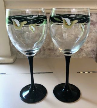 2 Sango Quadrille BLACK LILIES Vintage 8oz Goblets Drinking Water Wine Glasses 2