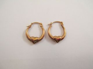 Lovely Vintage Top Quality 9ct Gold " Heart " Hoop Earrings.