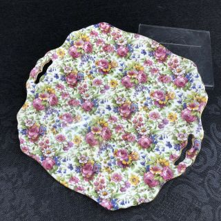 Royal Winton Summertime Chintz 11 " Asccot Square Handled Cake Plate Vintage