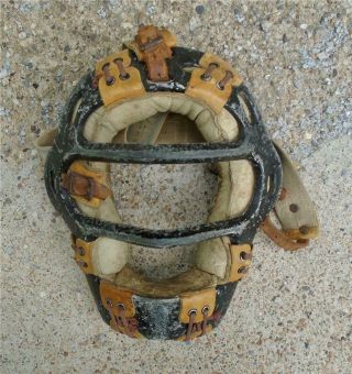 Vintage Wilson Sports Mask Old Face Guard Catcher Gear A 3020 Leather & Metal