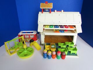 Vintage Fisher Price Little People School House 100 Complete,  Bus Play Family