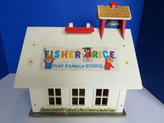 Vintage Fisher Price Little People School House 100 Complete,  BUS Play Family 5