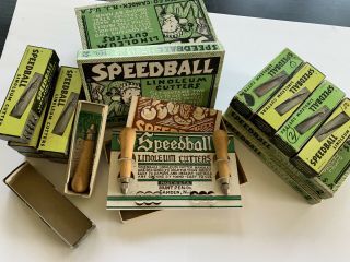 Set 24 Vintage Speedball Linoleum Cutters & 48 Assorted Blades