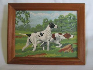 Vintage Paint By Number Painting Of Hunting Dogs,  Framed