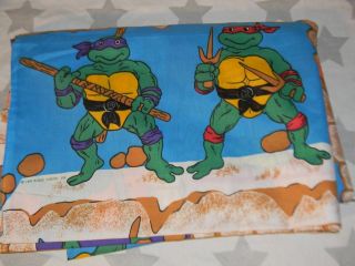 Vtg 80s Teenage Mutant Ninja Turtles 5pc Twin Flat Fitted Bed Sheet Fabric 1988
