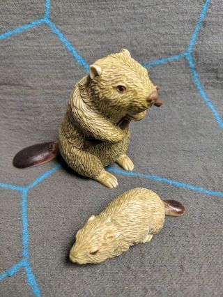 Aaa Adult And Baby Beaver Pvc Plastic Figure Animal Toy Vintage