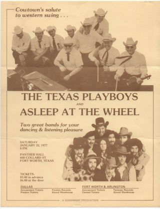 Vintage 77 The Texas Playboys Asleep At The Wheel Panther Hall Handbill