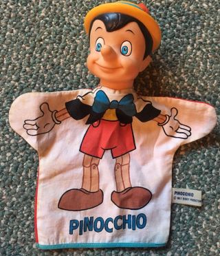 Vintage Walt Disney Productions Pinocchio Hand Puppet Toy Cloth W/ Plastic Head