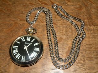 Vintage Sheffield Pendant Watch Necklace,  Swiss Made,  Gold Tone Metal W Black