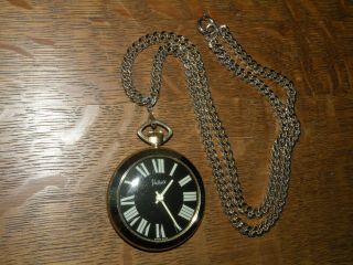 Vintage Sheffield Pendant Watch Necklace,  Swiss Made,  Gold Tone Metal w Black 5