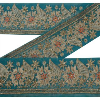 Sanskriti Vintage Decor Sari Border Craft Hand Beaded Indian Sewing Blue Lace