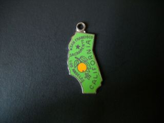 Vintage Wells Sterling Silver And Green Enamel Charm - California Golden State