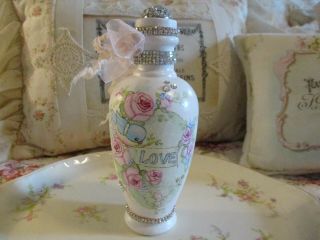 Shabby Chic Hand Painted Roses - Vintage Hand Painted & Jeweled Bottle