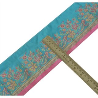 Sanskriti Vintage Blue Sari Border Woven Brocade Craft Trim Sewing Decor Lace 3