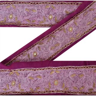 Sanskriti Vintage Decor Sari Border Hand Beaded Trim Sewing Purple Zardozi Lace