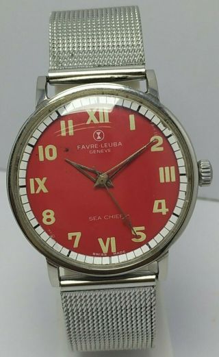 Swiss Made Vintage Favre Leuba Red Dial Hand Winding 17j Wrist Watch For Men 