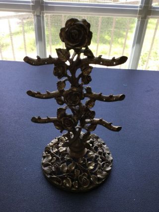 Vintage Metal Jewelry Hanger Stand With Roses