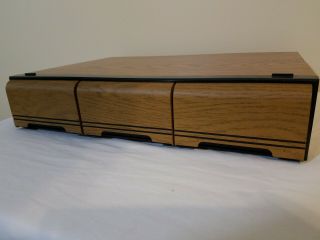Vintage Wood Grain 3 Drawer Audio Cassette Holder 42 Tape Storage Case 20X12X3.  5 2