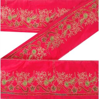 Sanskriti Vintage Sari Border Hand Beaded Craft Trim Décor Ribbon Pink Lace