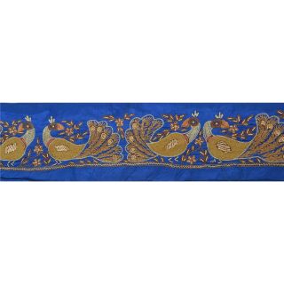 Sanskriti Vintage Deco Sari Border Hand Beaded Craft Trim Sewing Blue Decor Lace 2