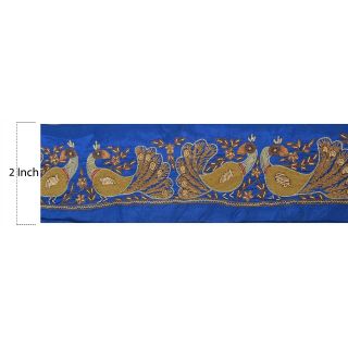 Sanskriti Vintage Deco Sari Border Hand Beaded Craft Trim Sewing Blue Decor Lace 4