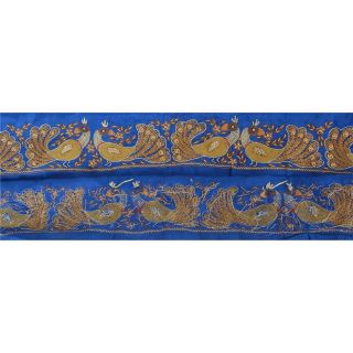 Sanskriti Vintage Deco Sari Border Hand Beaded Craft Trim Sewing Blue Decor Lace 5