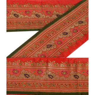 Sanskriti Vintage Sari Border Indian Craft Red Trim Woven Brocade Sewing Lace