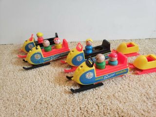 Vintage Fisher Price Snowmobiles W Little People