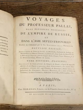 1793 ATLAS VOLUME OF PALLAS ' S VOYAGE TO THE RUSSIAN PROVINCES 120 PLATES / MAPS 5