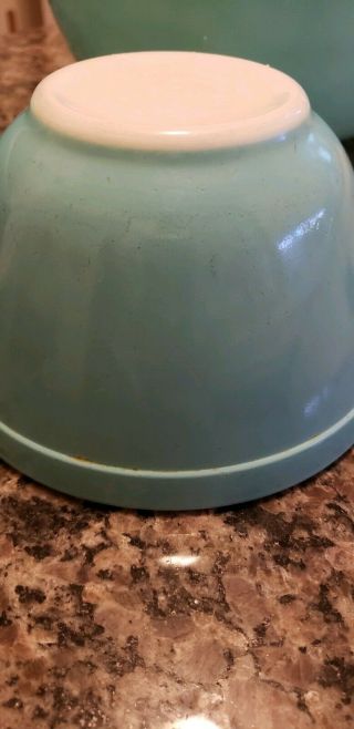 VINTAGE 3 - PIECE Turquoise PYREX MIXING BOWL/ OVEN WARE SET 401 - 402 - 404 3