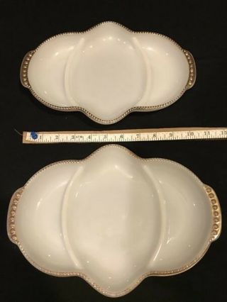 2 Vintage Anchor Fire King Divided Relish Serving Dishes - Gold Rim Milk Glass