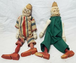 2 Old Antique 9 " Schoenhut Wooden Circus Clown Humpty Dumpty Dolls