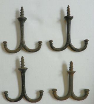 4 Vintage Iron Screw In Double Hooks,  Ceiling,  Shelf,  Wall